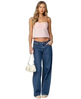 Edikted Womens Billie Open Tie Back Gingham Top