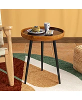 Round End Table with Sea Shell Decoration and Epoxy Resin Finish For Living Room