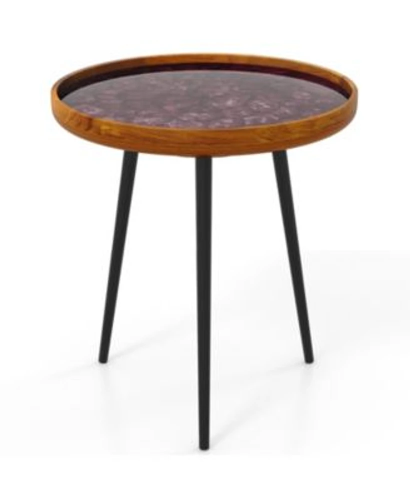 Round End Table with Sea Shell Decoration Epoxy Resin Finish For Living Room