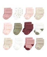 Hudson Baby Cotton Rich Terry Socks 24-Pack, Mauve Sage Dot, 0-6 Months