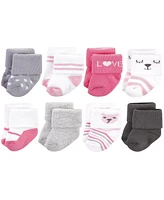 Hudson Baby Cotton Rich Baby Terry Socks 16-Pack, Bear Girl, 0-6 Months