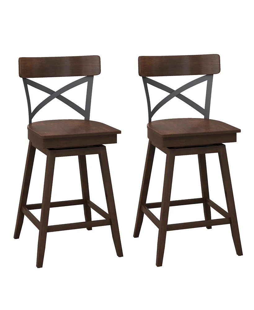 Gymax Set of 2 Wooden Swivel Bar Stools Counter Height Kitchen Chairs w/ Back