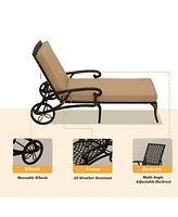 Lounge Chairs for Outside Set of 3 with Side Table & Cushion Patio Cast Aluminum Chaise Pool Outdoor Chairs, Bronze