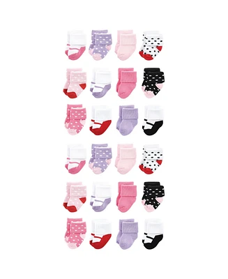 Luvable Friends Cotton Rich Baby Terry Socks 24-Pack, Coral Lilac Mary Janes, 0-6 Months