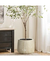 LuxenHome 2-Piece Marble Brown Ribbed Texture MgO Planter Set, Indoor and Outdoor