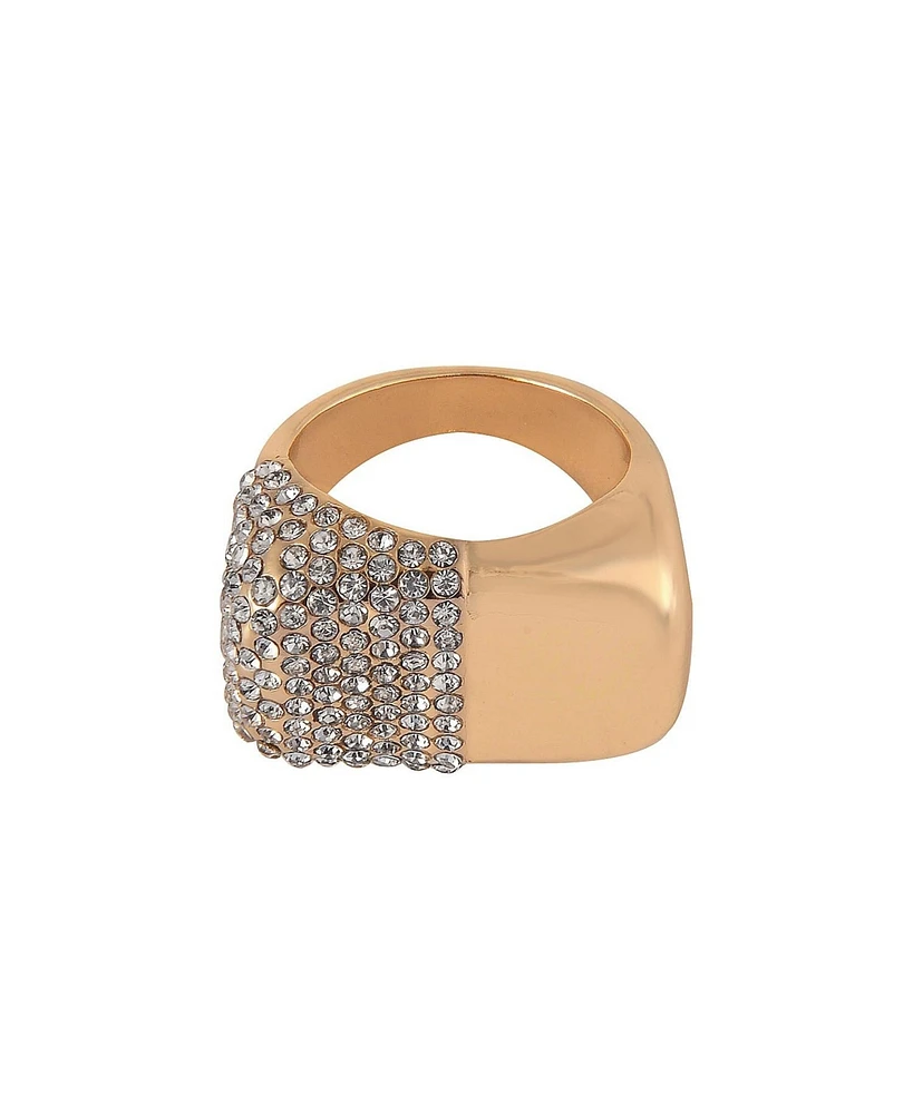 Laundry by Shelli Segal Gold Tone and Pave Crystal Stone Cocktail Ring