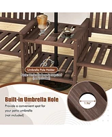 Outdoor Fir Wood Loveseat with 2-Tier Side Table and 1.96" Umbrella Hole