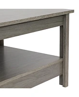 16-Inch H Gray Wood Coffee Table with Shelf - Rustic Cocktail Table for Living Room or Home Office - Thunder Gray