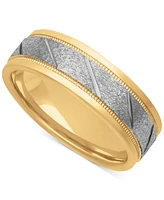 Men's Diagonal Texture Two-Tone Wedding Band Sterling Silver & 18k Gold-Plate