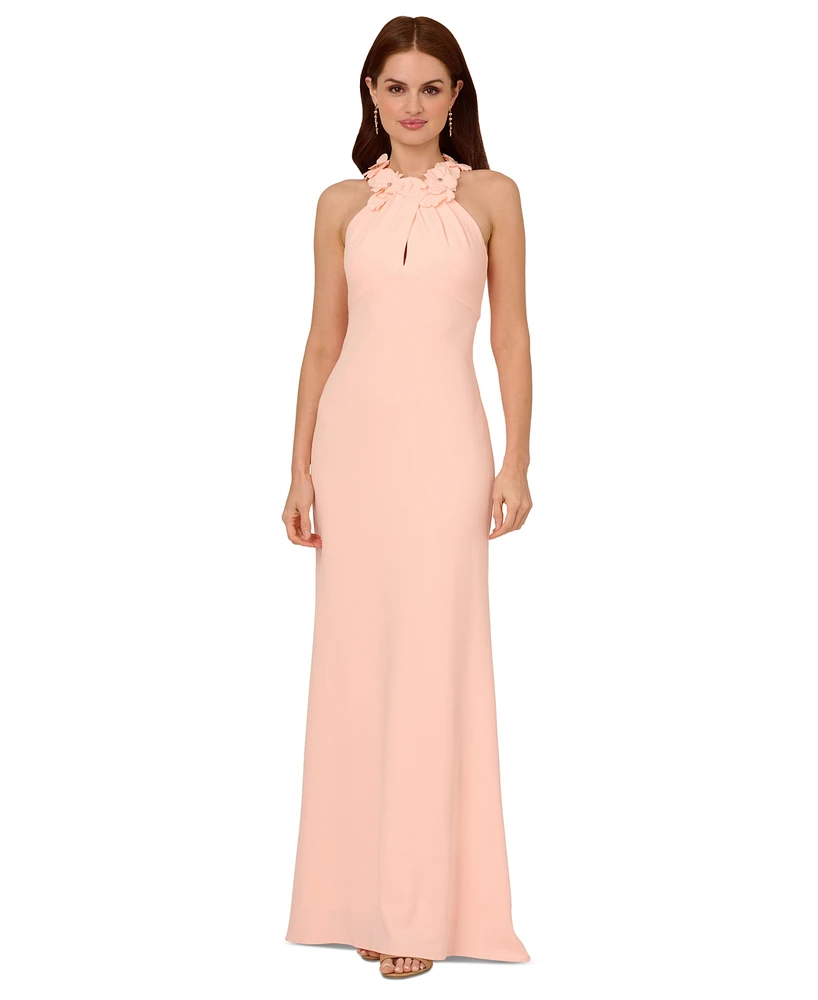 Adrianna Papell Petite Embellished Rosette Halter Gown