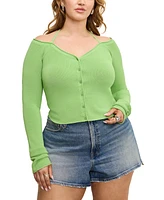 Good American Women's Rib-Knit Off-Shoulder Long-Sleeve Top