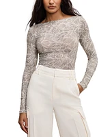 Good American Women's Printed Boat-Neck Long-Sleeve Mesh Bodysuit