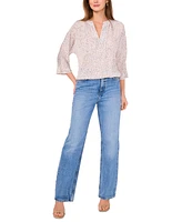 Vince Camuto Women's Printed Split-Neck 3/4-Sleeve Top