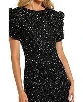 Women's Gathered Short Sleeve Beaded Gown