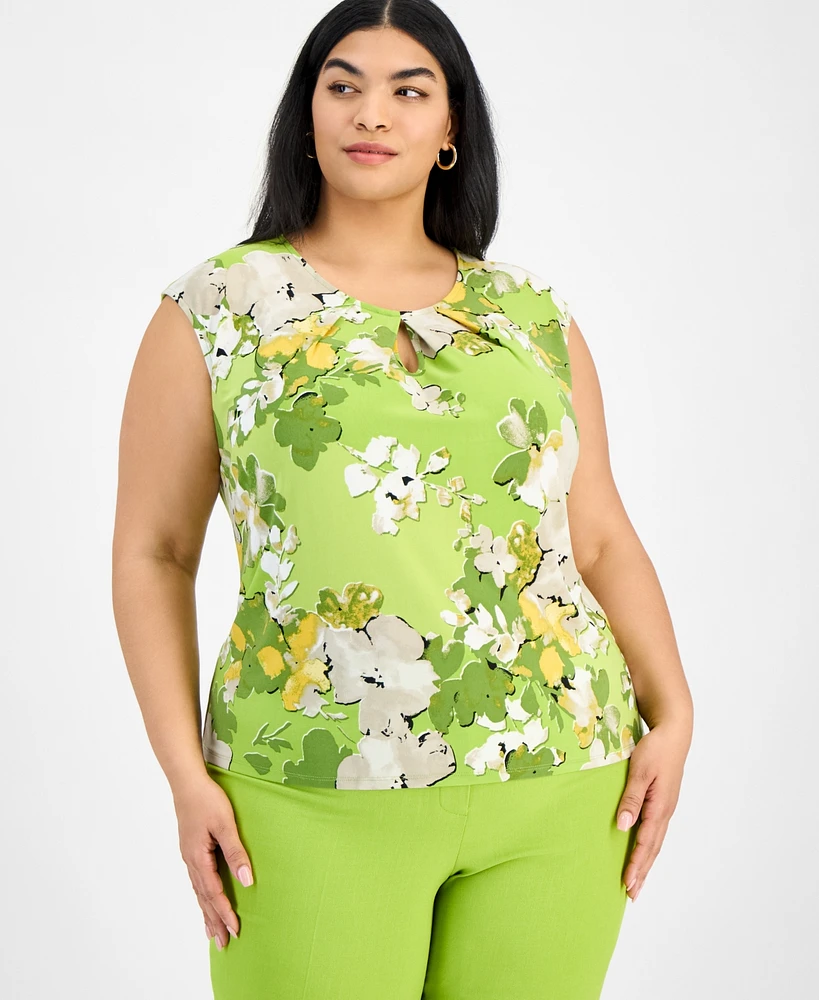 Kasper Plus Sleeveless Printed Keyhole Blouse