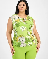 Kasper Plus Sleeveless Printed Keyhole Blouse