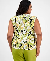 Kasper Plus Printed Keyhole-Neck Sleeveless Top