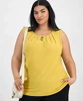 Kasper Plus Sleeveless Pleated Keyhole Blouse