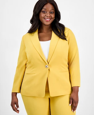 Kasper Plus 3/4-Sleeve Eyelet Blazer
