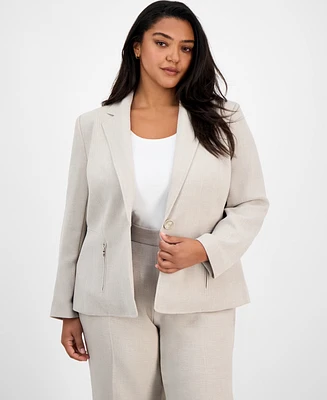 Kasper Plus One-Button Zip-Pocket Blazer
