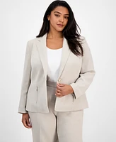 Kasper Plus One-Button Zip-Pocket Blazer