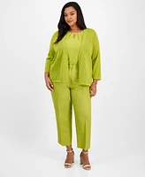 Kasper Plus Diagonal Stitch Open-Front Cardigan