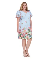 Eliza J Plus Printed V-Neck Puff-Sleeve Dress