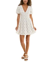Trixxi Juniors' Puff-Sleeve Surplice Ruched Fit & Flare Dress
