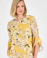 Kasper Women's Printed Ruffled Bell-Sleeve Top, Regular & Petite