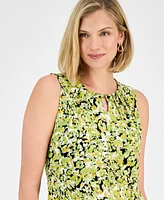 Kasper Women's Printed Pleated-Neck Keyhole Top, Regular & Petite