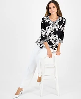 Kasper Women's Printed Twist-Neck Top