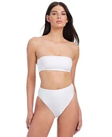 Sanctuary Womens Refresh Rib Bandeau Bikini Top Rib High Leg High Rise Bikini Bottoms