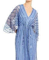 Women's Beaded Striping Kimono Sleeve V Neck Dress