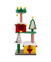 Cute Christmas Cat Tree with Scratching Posts & Carpet Festive Cat Tower for Indoor Cats