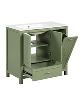 36" Modern Farmhouse Bathroom Vanity with Green Cabinet