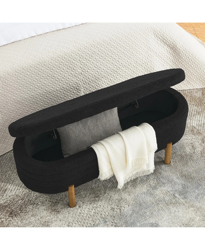 Ottoman Oval Storage Bench,Rubber Wood Leg,Black(46."x17.7"x10.8")