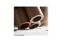 Mushroom stool, brown lamb wool seat, barrel Pvc pipe with walnut veneer