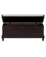 Classic Storage Bench with Cushioned Seat and Three Drawers for Entryway and Living Room (Espresso)