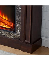 Electric Fireplace with Cherry Mantel and Realistic Stone Surround