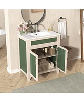 30" Bathroom Vanity Cabinet Combo Set with Ceramic Sink and Adjustable Shelf