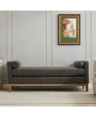 Vintage Retro Wood Bench with Round Pillows and High Comfort Cushion