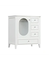 30" Bathroom Vanity with Sink, Bathroom Vanity Cabinet with Three Drawers and Door, Solid Wood and Mdf, White