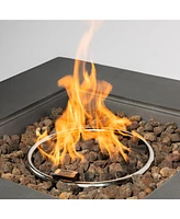 Outdoor Fire Pit Table, 35" Square Stone, 50,000 Btu Burner, Free Lava Rocks and Cover