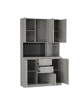 74" Freestanding Kitchen Pantry Cabinet with Charging Station, Led Lights