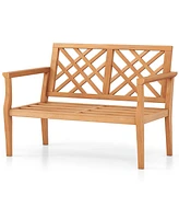 Outdoor Garden Bench 2-Person Teak Wood Bench with Comfy Armrests and Backrest