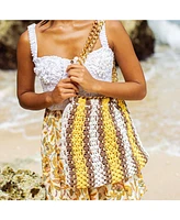 Sauvage Colette Macrame Beach Bag In Yellow, Brown and White