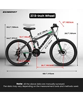 27.5" Mountain Bike: 21-Speed, Full Suspension, Disc Brakes, Carbon Steel Frame