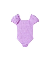 Toddler/Child Girls Palm Leaf Embossed Puff Sleeve Swimsuit