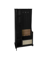Modern Coat Rack and Bench Storage Cabinet Hall Tree Entryway Cabinet with Flip Board Bench Closet Storage Organizers, Black