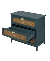 3 Drawer Storage Cabinet Rattan Dressers Chest of Drawers Entryway Cabinet Bedside Table Dresser for Bedroom Living Room